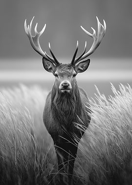 Majestic Stag in Tall Grass