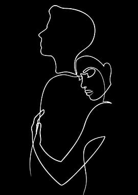 Couple Hugging Line Art