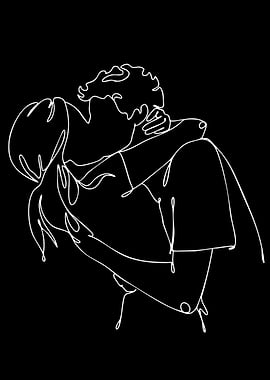 Couple Embracing in Line Art