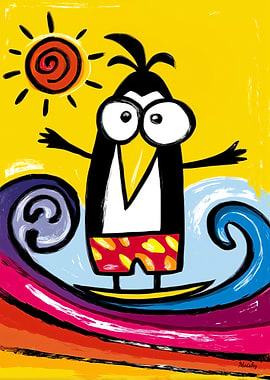 Surfing Penguin on a Sunny Day