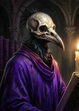 Bird Skull Wizard Reading Book