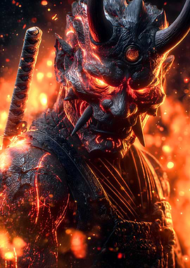 Fiery Oni Warrior with Katana