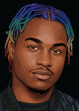Portrait of a Lil Tjay with colorful braids