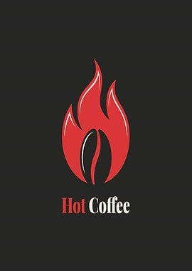 Hot Coffee Logo with Flame and Bean