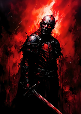 Demonic Knight with Fiery Background