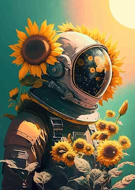 Astronaut with Sunflowers