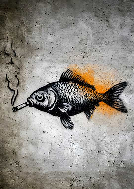 Fish Smoking a Cigarette Graffiti