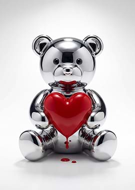 Chrome Teddy Bear with Red Heart
