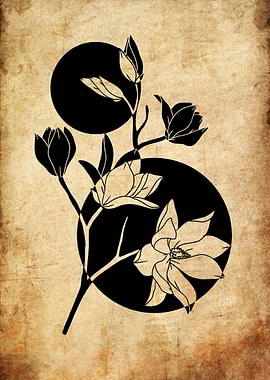 Black Magnolia Flowers on Textured Background