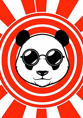 Panda Wearing Glasses with Sunburst Background