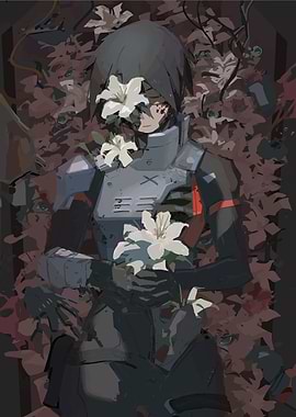 Anime Character with White Lilies