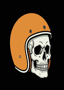 Skull in Orange Motorcycle Helmet