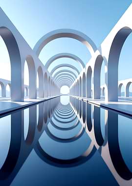 Surreal Architectural Hallway Reflection
