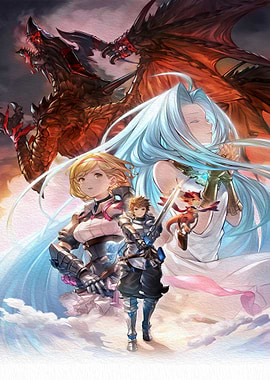 Fantasy characters and dragons