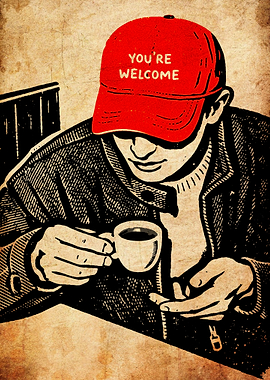 Man in Red Cap with Coffee