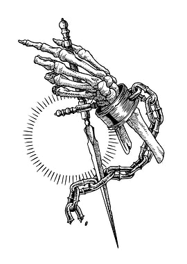 Skeleton Hand with Sword and Chain