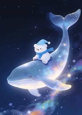 Cute Bear Riding a Galaxy Whale