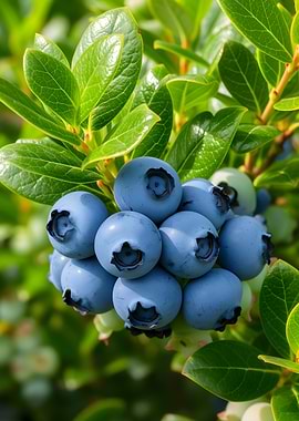 Close-up of ripe blueberries on a bush