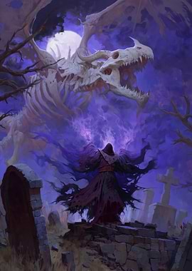 Necromancer Raises Dragon Skeleton