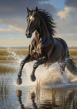 Majestic Horse Galloping Through Water