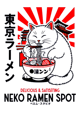 Cat Eating Ramen
