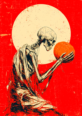 Macabre Skeleton Pumpkin Red Moon