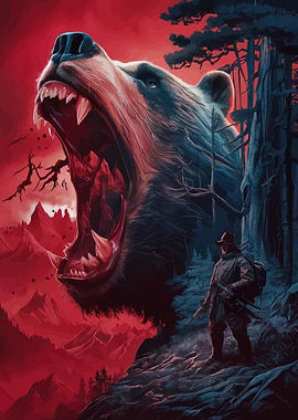 Giant Bear Roaring at Hunter