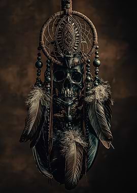 Gothic Dreamcatcher with Skull and Feathers