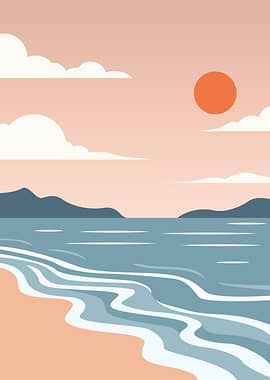 Minimalist Beach Sunset Landscape