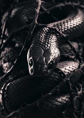 Snake coiled in thorns