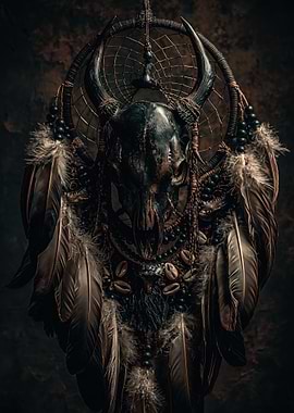 Tribal Dreamcatcher with Animal Skull