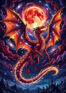 Red Dragon in Cosmic Sky