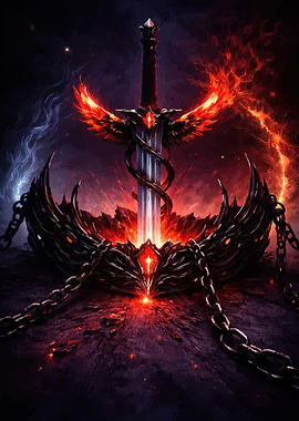 Fiery Sword with Wings and Chains