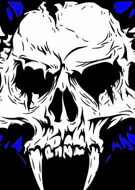 Scary Skull with Blue Flames