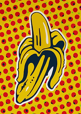Pop Art Banana with Red Polka Dots