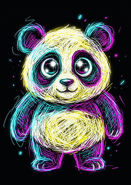 Cute Neon Standing Panda Art