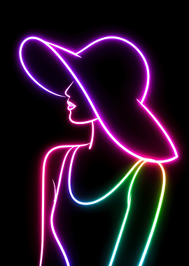 Neon Woman in a Hat