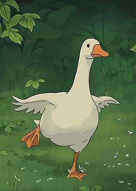 Goose holding a blade of grass