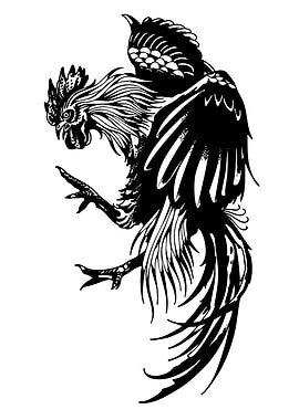 Black and White Rooster Illustration