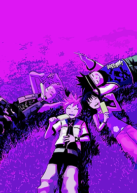 Four friends enjoying ice cream on grass