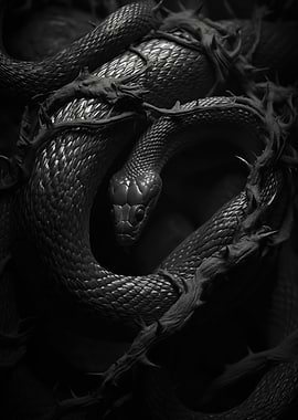 Dark Snake Entwined in Thorns