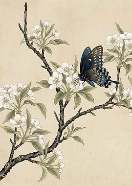 Butterfly on Cherry Blossoms