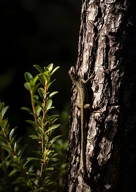 Lizard on a Tree Trunk