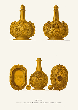 Antique Golden Flasks and Case