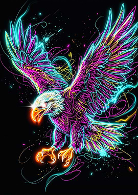 Soaring Electric Neon Eagle Art
