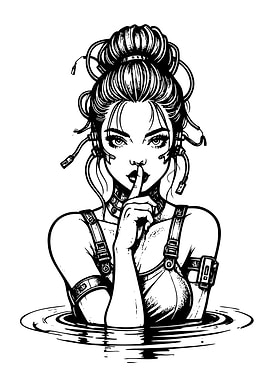 Cyberpunk Woman in Water