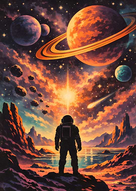 Astronaut Gazing at Alien Galaxy
