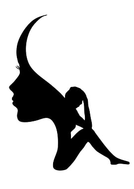 Silhouette of a woman's face and a pensive figure