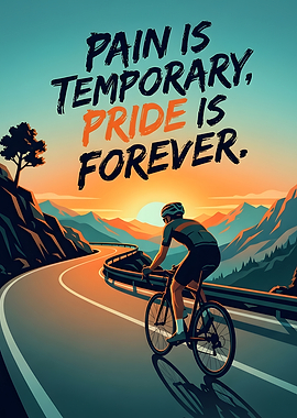 Cyclist on Mountain Road at Sunset