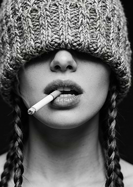 Woman with Cigarette and Braids